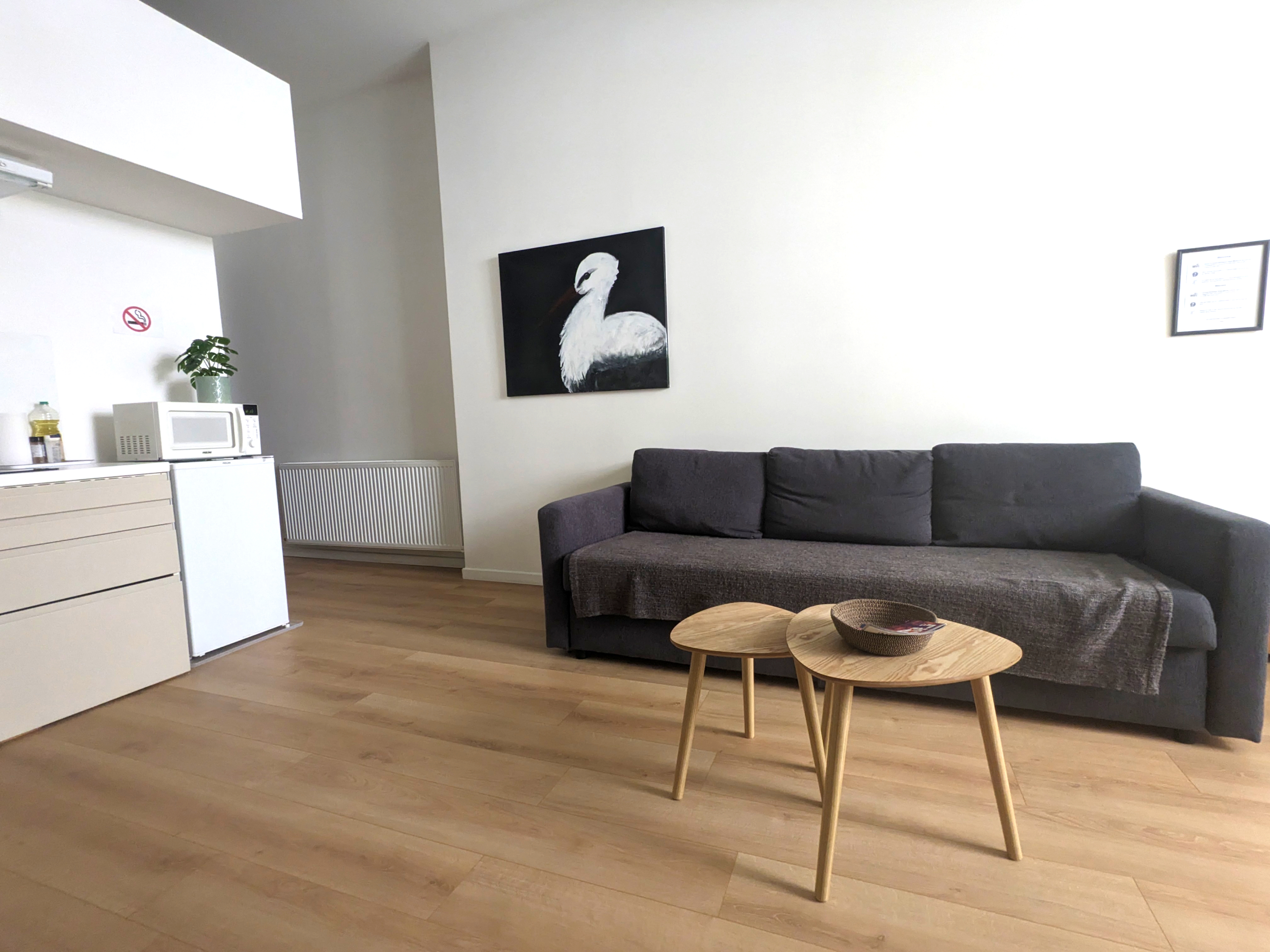 Soggiorno con divano e angolo relax, Studio Bianco B&B Bordeaux Saint Michel